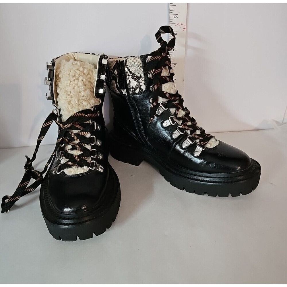 Circus‎ by Sam Edelman Flora Faux Fur Trim Boots Chunky Combat Size 6